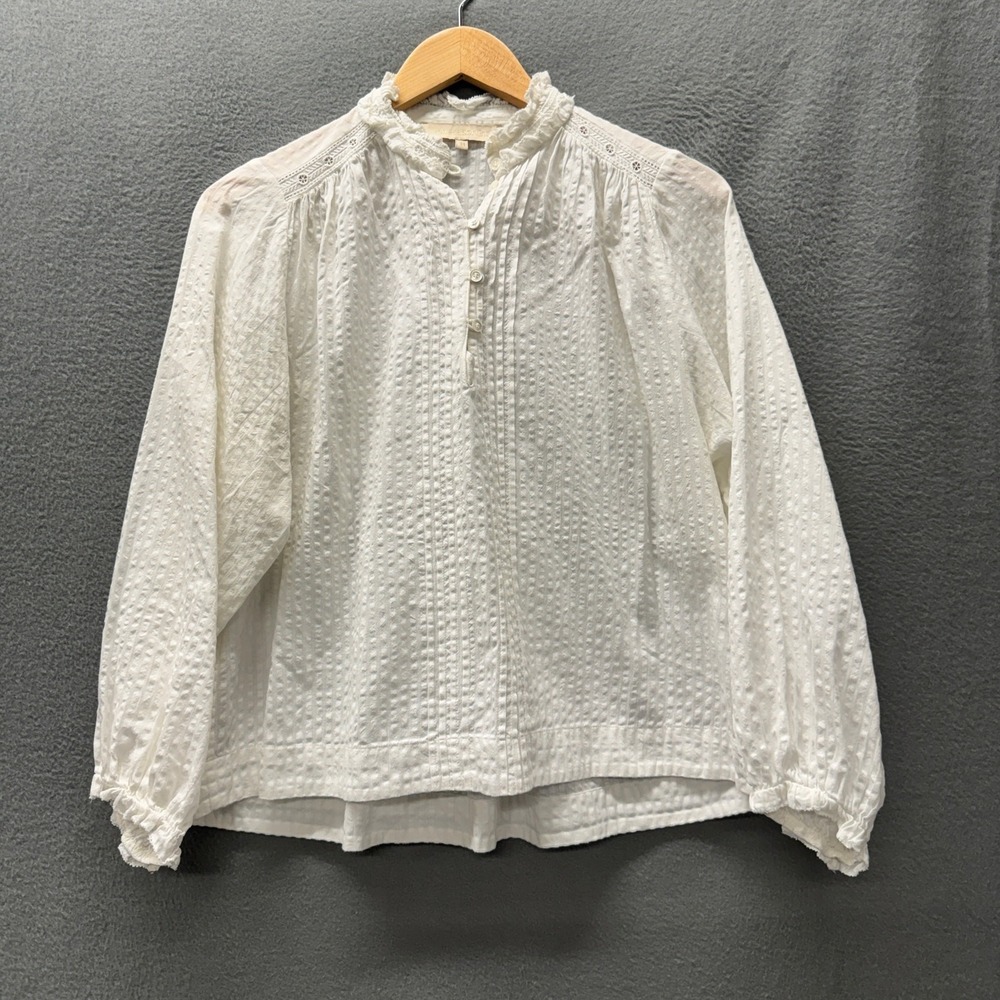 Vanessa Bruno Prado Top Womens XS White Popover Ruffle Collar Coastal Cotton